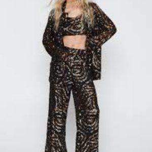 NWT!! Nasty Gal Sequin Wide Leg Party Pants Size 4